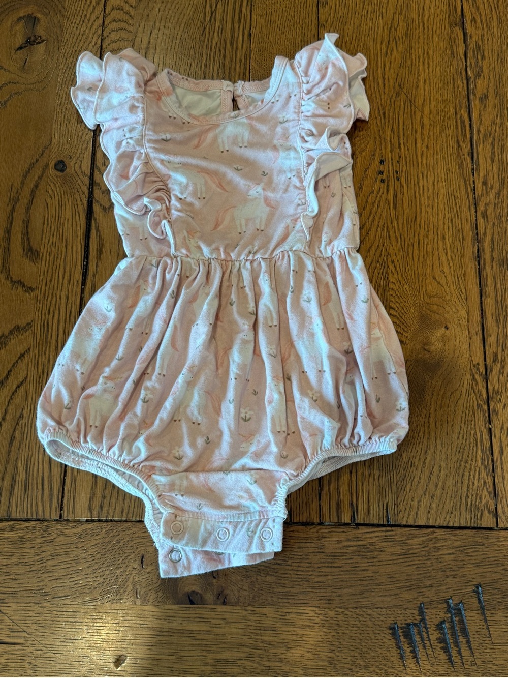 Caden lane bubble romper (pink + unicorns)